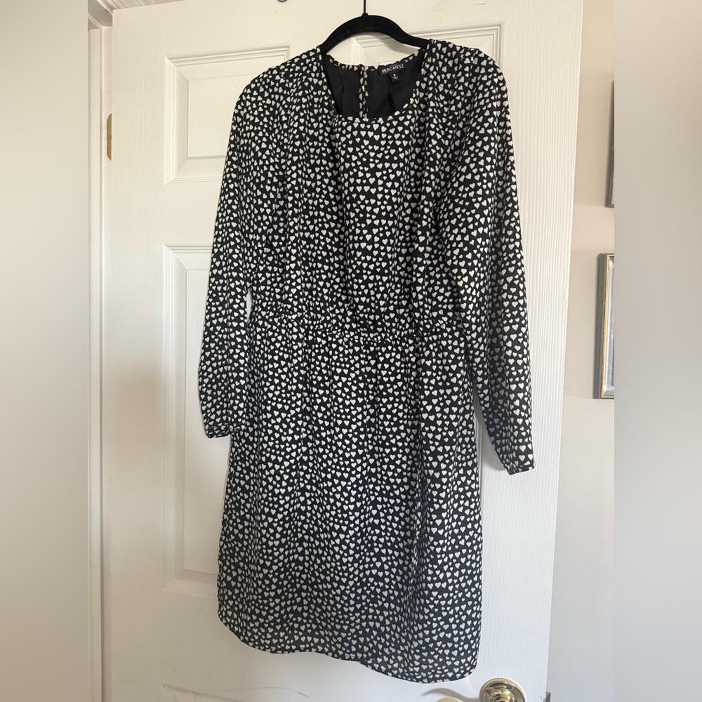J. Crew Black and White Patterned Long Sleeve Dress